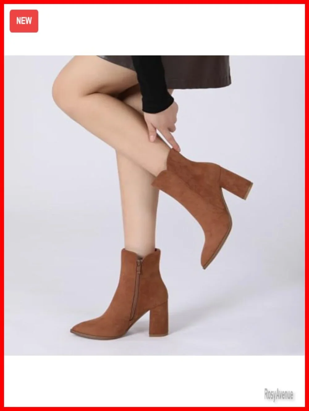 Chunky High Heel Pointed Toe Ankle Booties with Side Zipper, 3.4